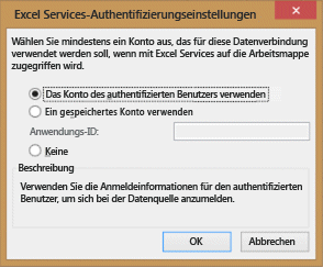 Excel Services-Authentifizierungseinstellungen