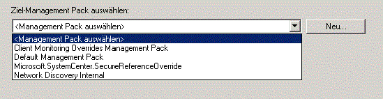 Dropdownmenü zum Auswählen des Management Packs
