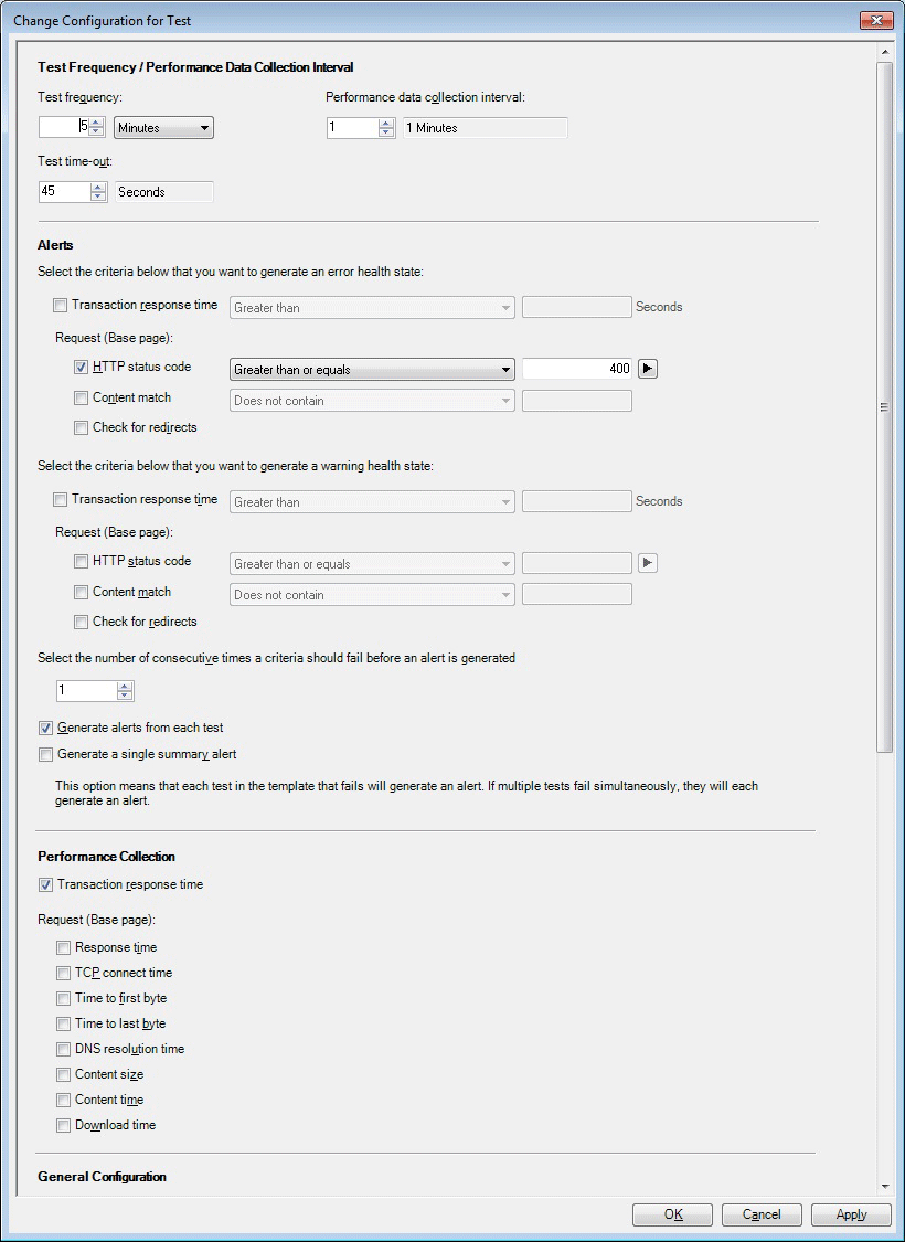 Seite „Konfiguration für Test ändern“ (oben)