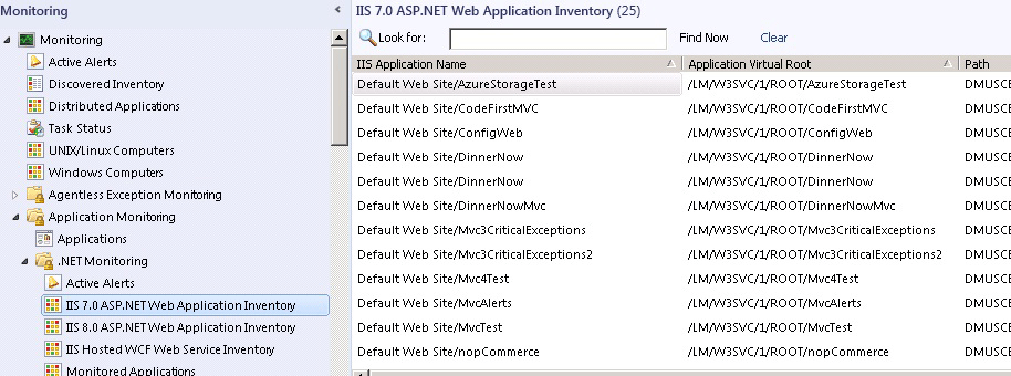 Ansicht "ASP.NET-Webanwendungsinventur"