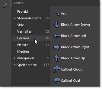 Formenkategorie im Objektpanel