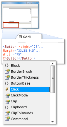 IntelliSense-Liste mit verfügbaren Ereignissen