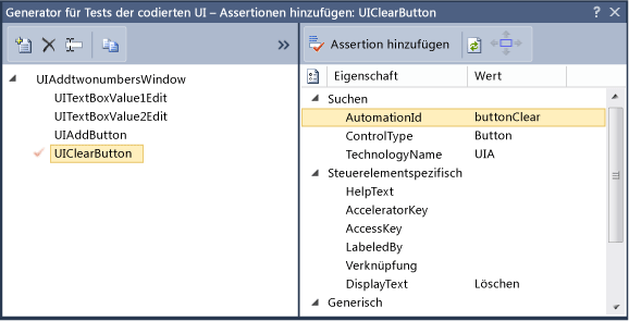 Testeigenschaften für codierte UI