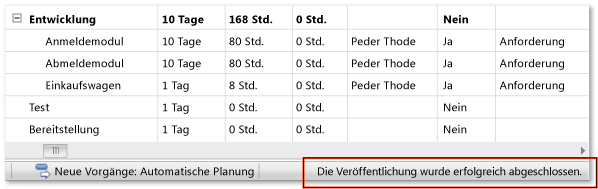 Anzeige des Veröffentlichungsstatus in der Statusleiste