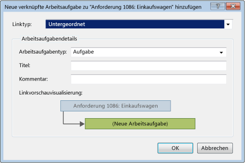 Neue verknüpfte Arbeitsaufgabe zu Anforderung hinzufügen