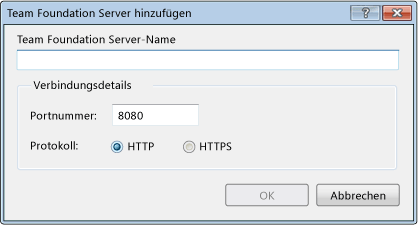 Dialogfeld "Team Foundation Server hinzufügen" für TFS 2008