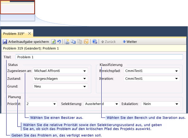 Arbeitsaufgabenformular - CMMI-Problem