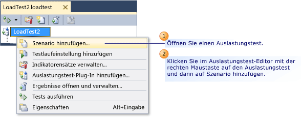 Hinzufügen eines Szenarios zu einem Auslastungstest