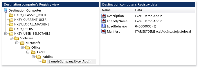 Registrierungswerte für Add-In-Setupprojekt