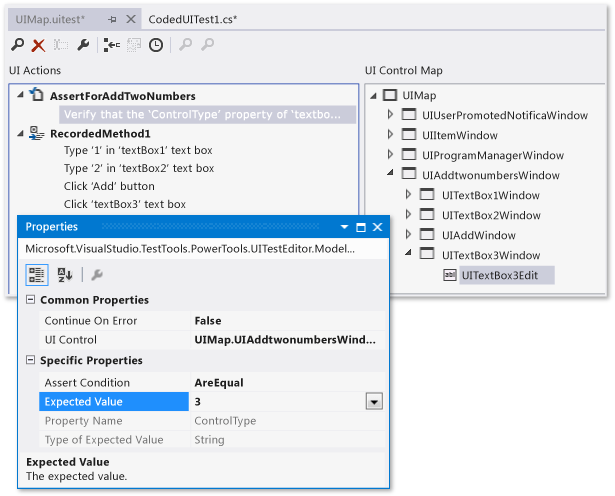 Assert mithilfe des Test-Editors für codierte UI bearbeiten