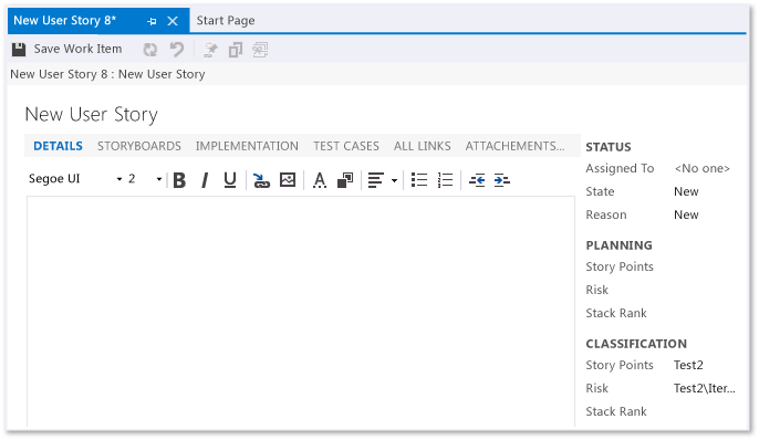 Arbeitsaufgabenformular für eine User Story