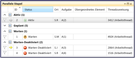 Fenster "Parallele Aufgaben" - gruppiert