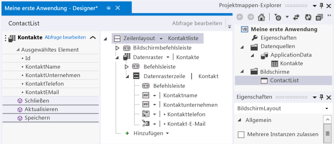 Das Bildschirmlayout