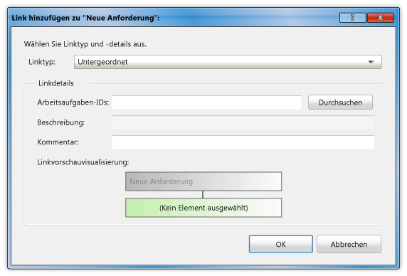 Dialogfeld "Link zu Anforderung hinzufügen"