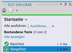 Komponententest-Explorer - Bereichstest bestanden