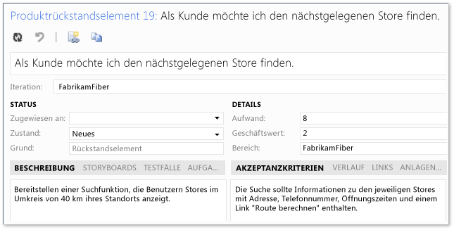 Akzeptanzkriterien und Aufwand bei Produktrückstands-Element