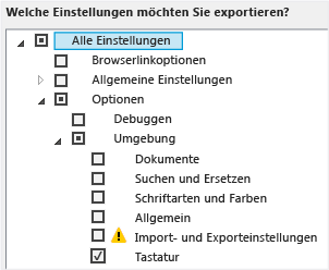 Nur angepasste Tastenkombinationen exportieren