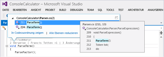 CodeLens - Peek reference