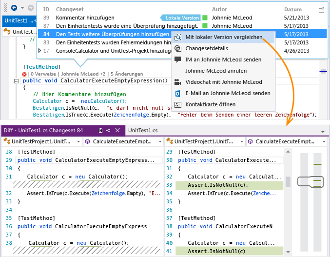 CodeLens – Änderung mit lokaler Version vergleichen