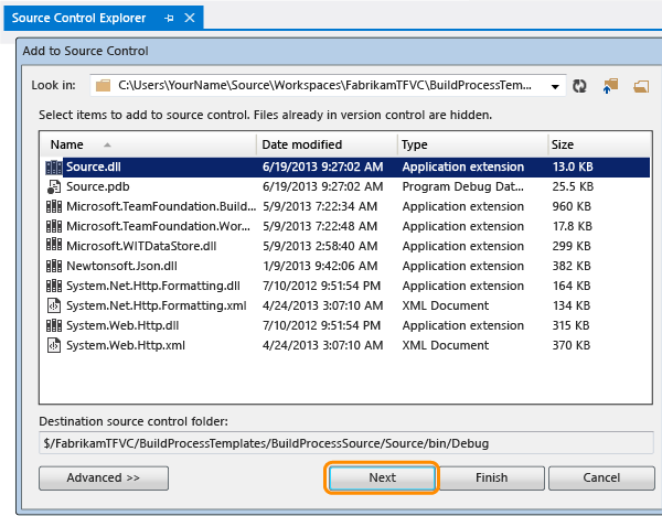 Add build process binary to TFVC version control