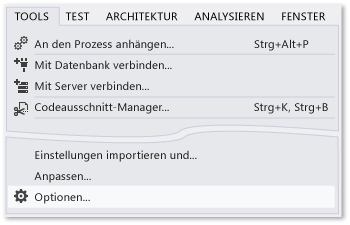 Befehl "Optionen" im Menü "Tools"