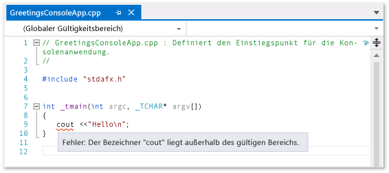 Fehlertext für "cout"