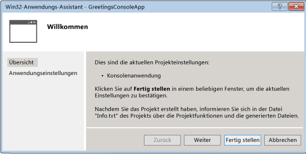 Assistent für Win32-Konsolenanwendung