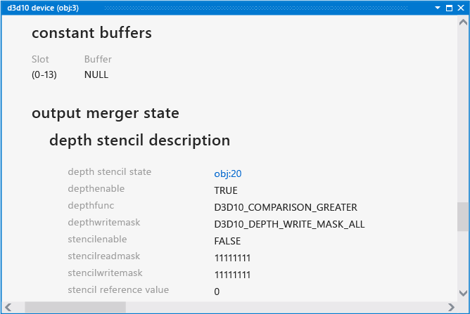 D3D10 device window showing depth stencil info