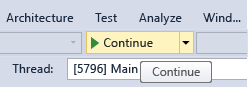 Visual Studio Debug Continue button