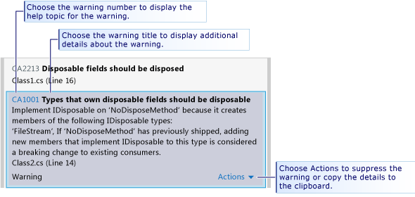 Expanded code analysis warning