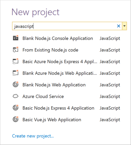 Search project templates on Visual Studio Start Page