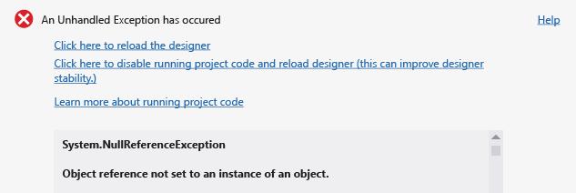 Unhandled exception dialog