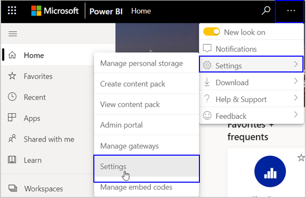 Power BI Service Settings.