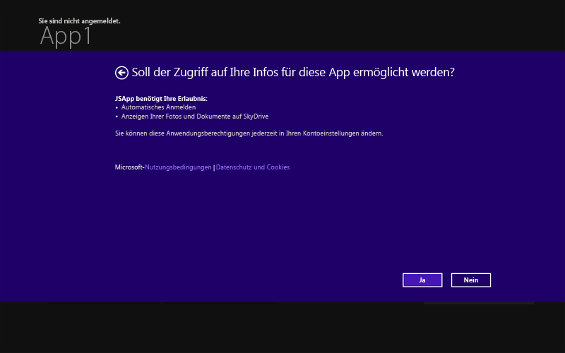 Screenshot der Zustimmungs-UI