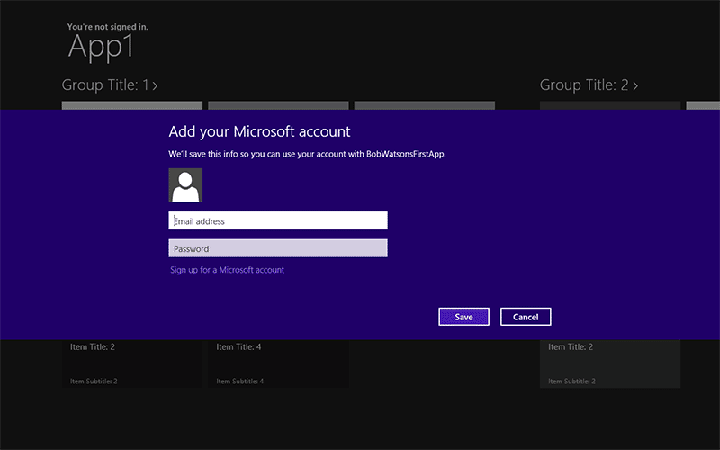 Screenshot der UI für die Anmeldung bei einem Microsoft-Konto