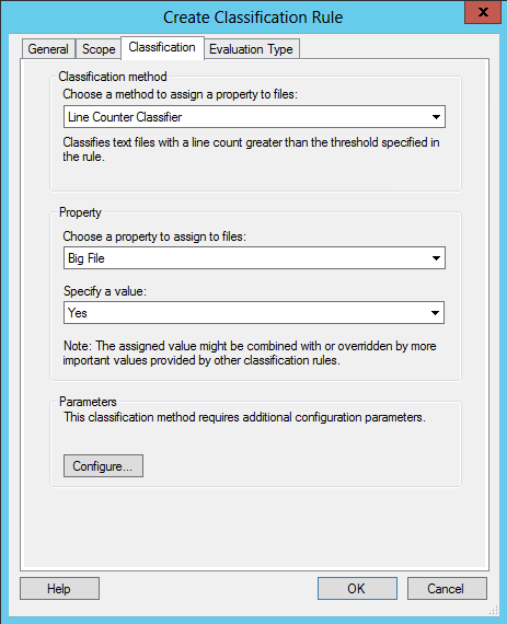 classification tab on create classification rule dialog