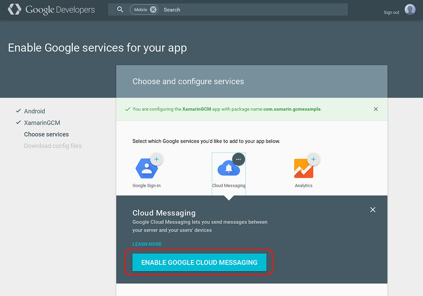 Aktivieren von Google Cloud Messaging