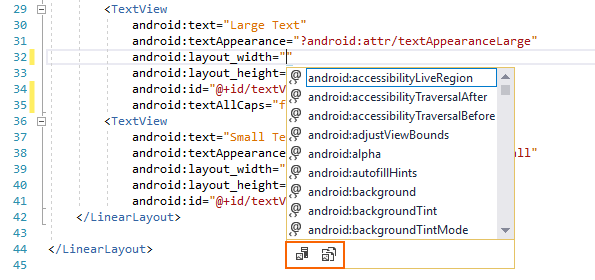 IntelliSense-Beispiel für Layoutbreite