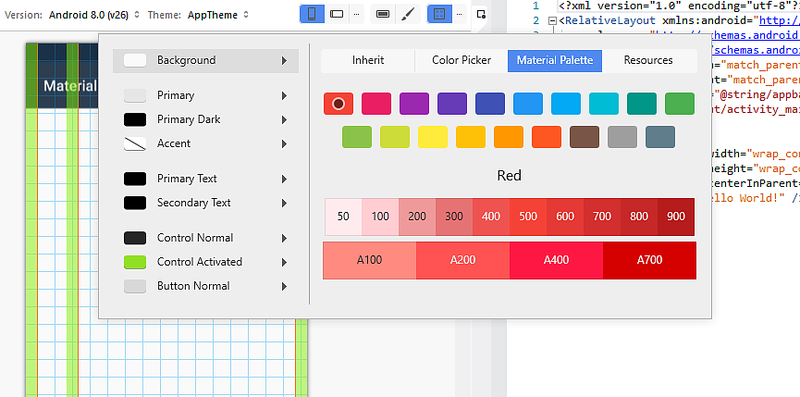 Materialpalette