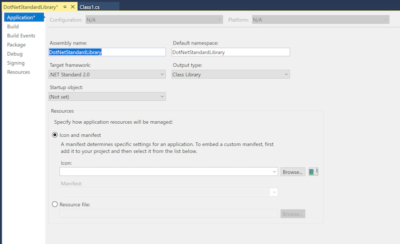 Bearbeiten von .NET-Standardzielframeworks in Projekteigenschaften