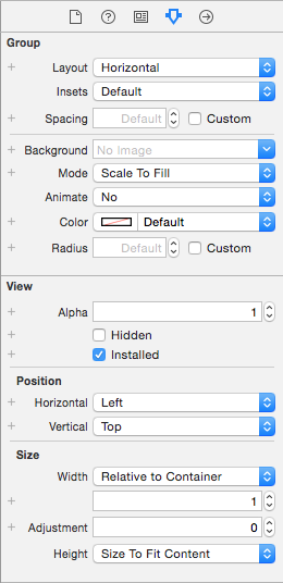 Ändern des Abstands und der Insets im Attributes Inspector