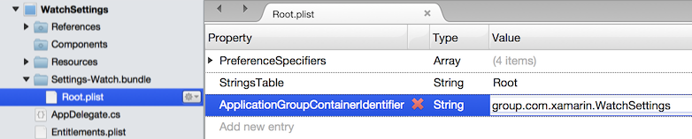 Hinzufügen eines ApplicationGroupContainerIdentifier-Schlüssels zur Root.plist