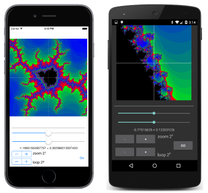 Drei Screenshots von MandelbrotXF