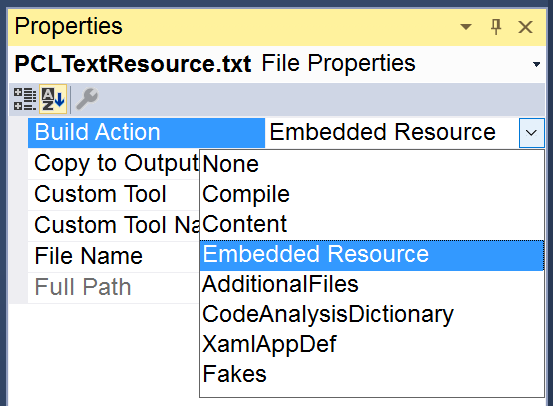 Konfigurieren einer eingebetteten Ressourcenbuildaktion