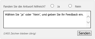 Dieses Tool zur Abgabe von Feedback wird am Ende jedes TechNet-Artikels aus der Project Server-Bibliothek angezeigt.