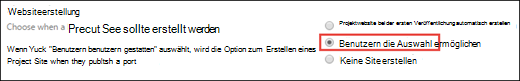 Optionen zum Erstellen von Projektwebsites.