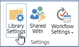 Schaltflächen für SharePoint-Bibliothekseinstellungen im Menüband.