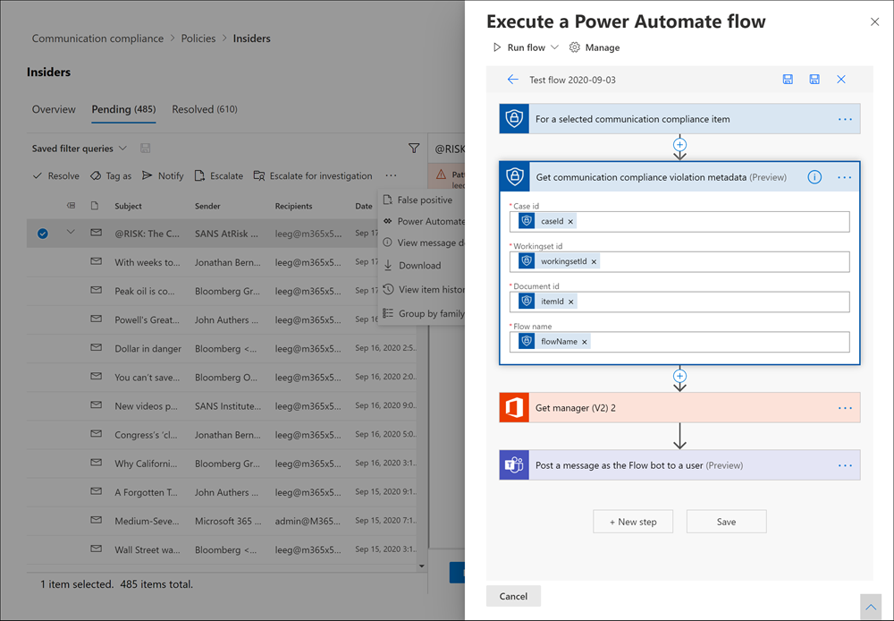 Kommunikationscompliance – Power Automate.