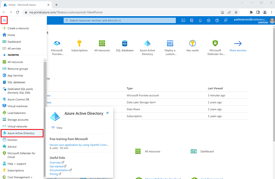 Screenshot: Link zu Azure Active Directory