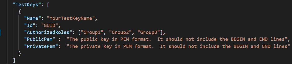 appsettings.json Datei mit der Rollenautorisierungsmethode.